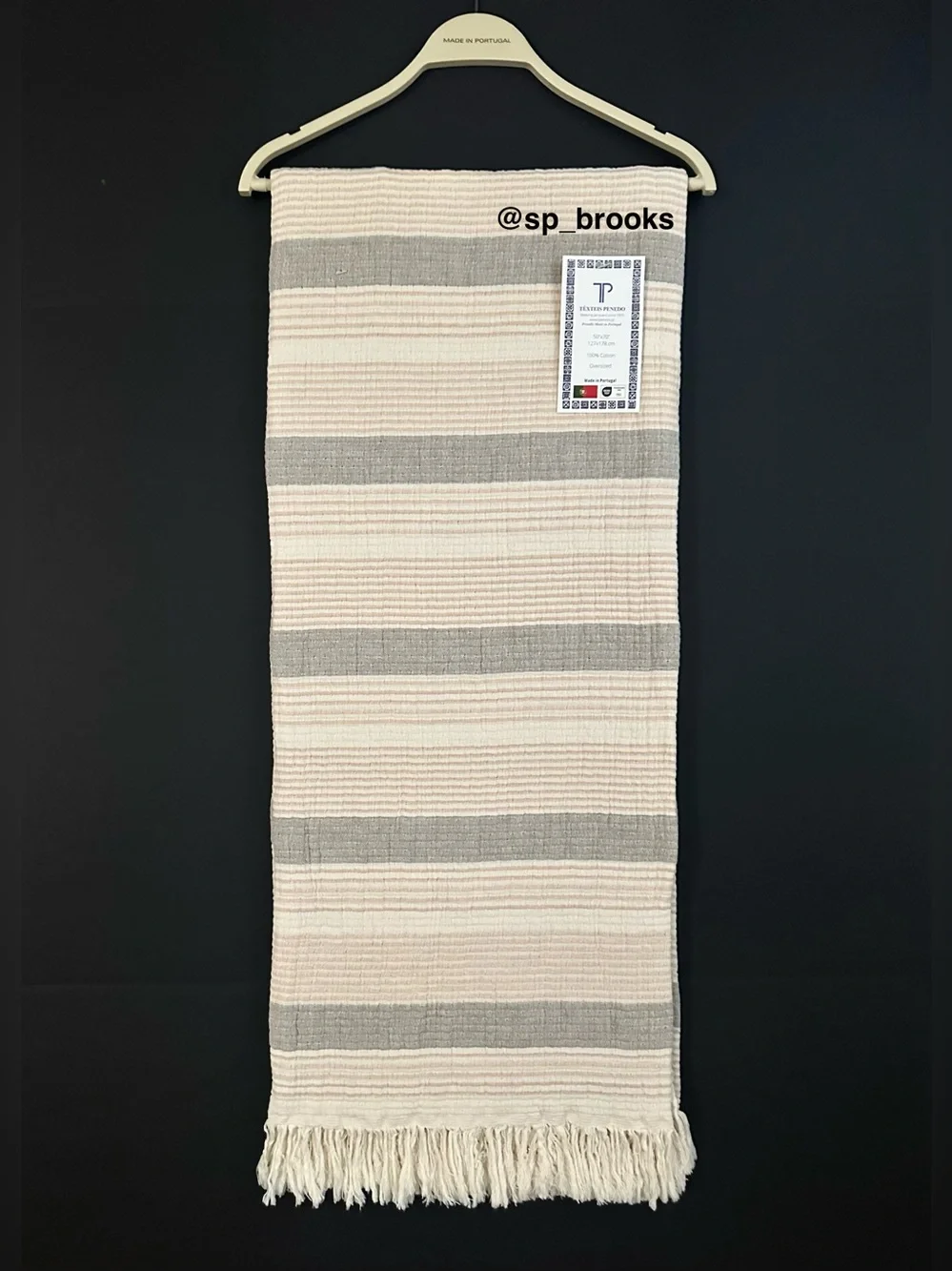🎁Texteis Penedo Throw Blanket - Gray and Tan Stripe Pattern -Cotton Mixed Stripe